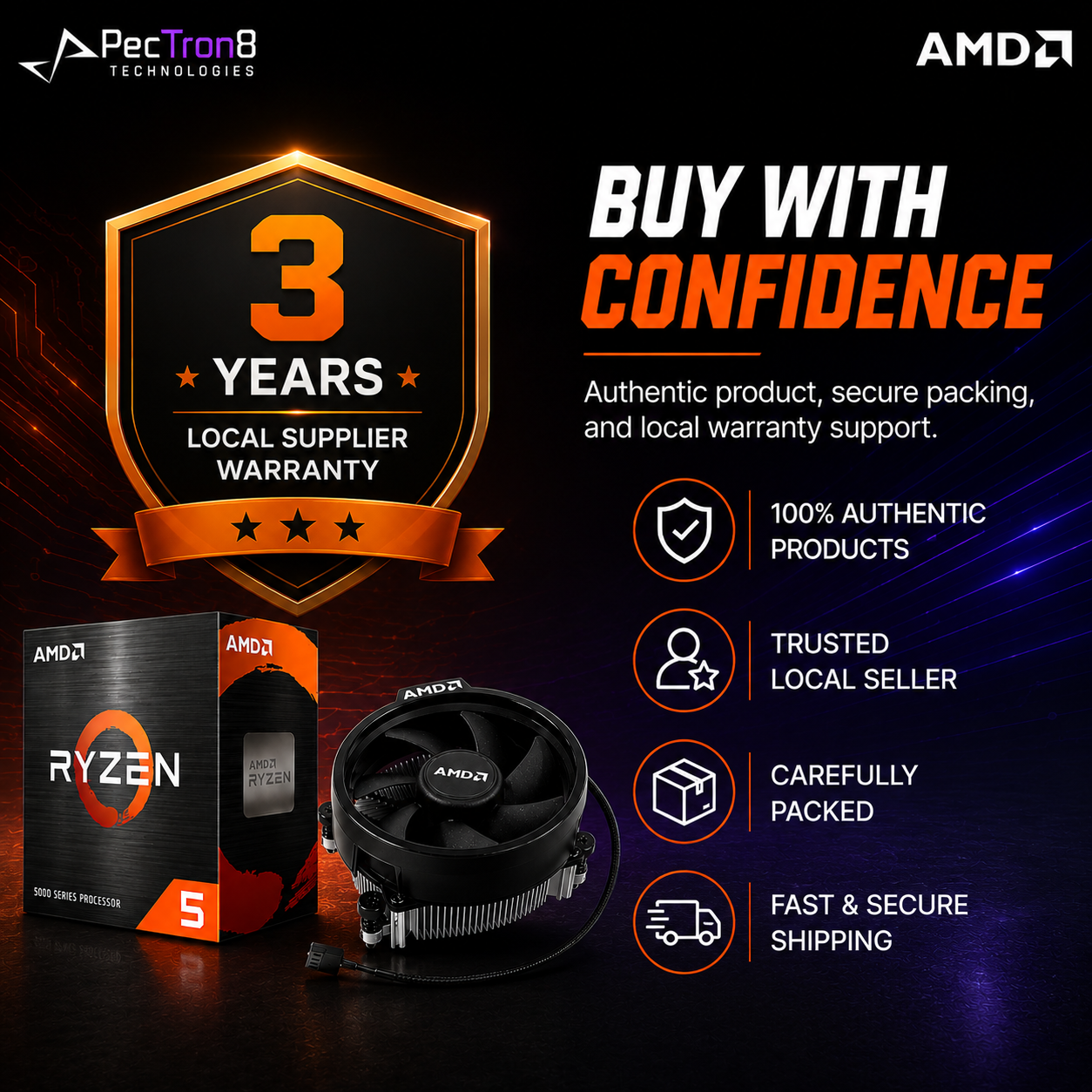 AMD Ryzen 5 5600 Processor with Wraith Stealth Cooler AM4 6 Core 12 Thread 4.4GHz 35MB Cache