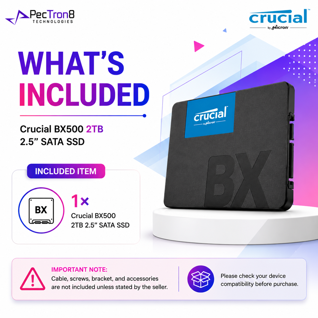 Crucial BX500 2TB 2.5” SATA SSD 3D NAND Internal Solid State Drive for Laptop Desktop