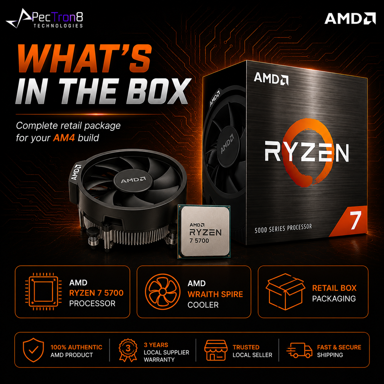 AMD Ryzen 7 5700 Desktop Processor 8 Cores 16 Threads AM4 Up to 4.6GHz with Wraith Spire Cooler