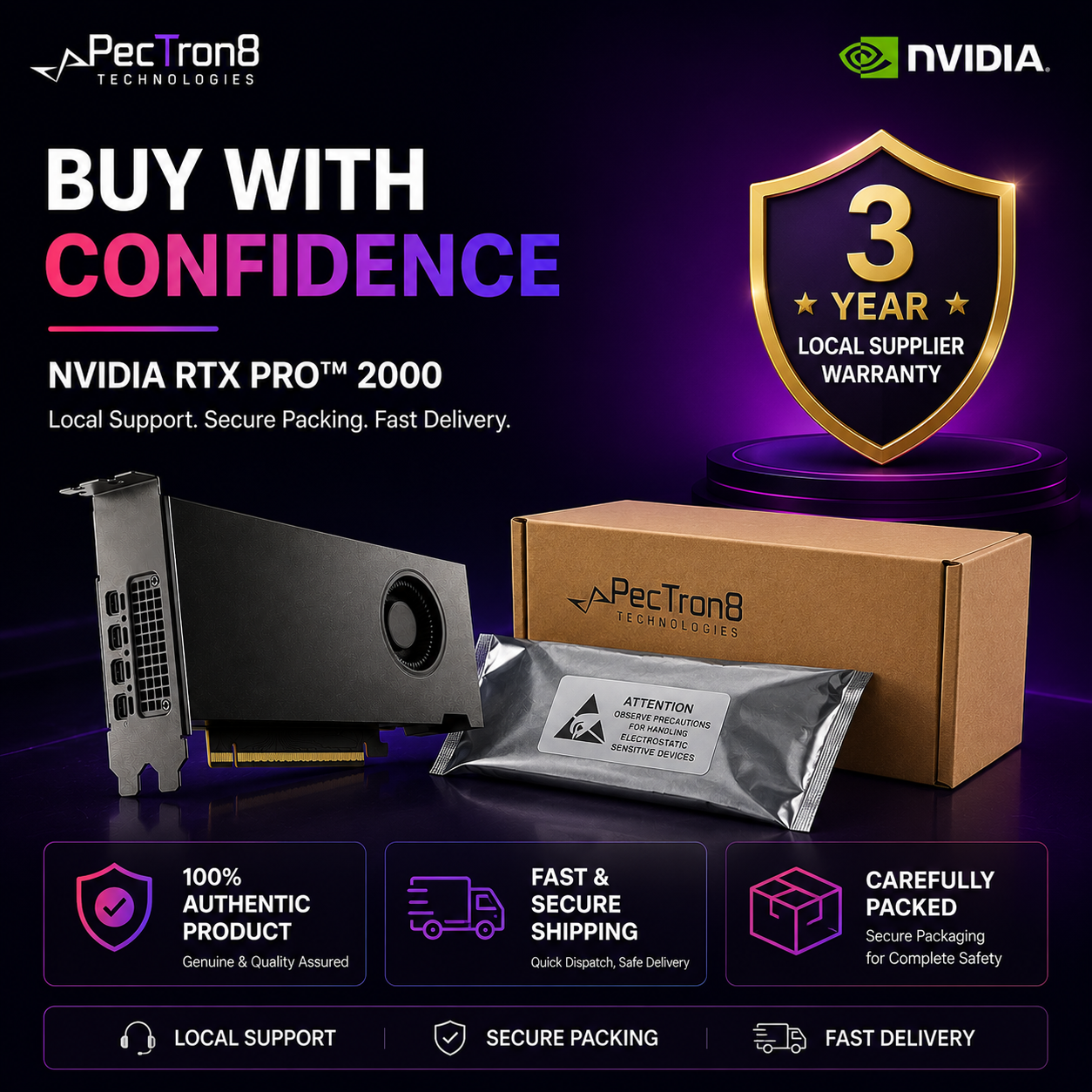 NVIDIA RTX PRO 2000 Blackwell 16GB GDDR7 ECC Workstation Graphics Card