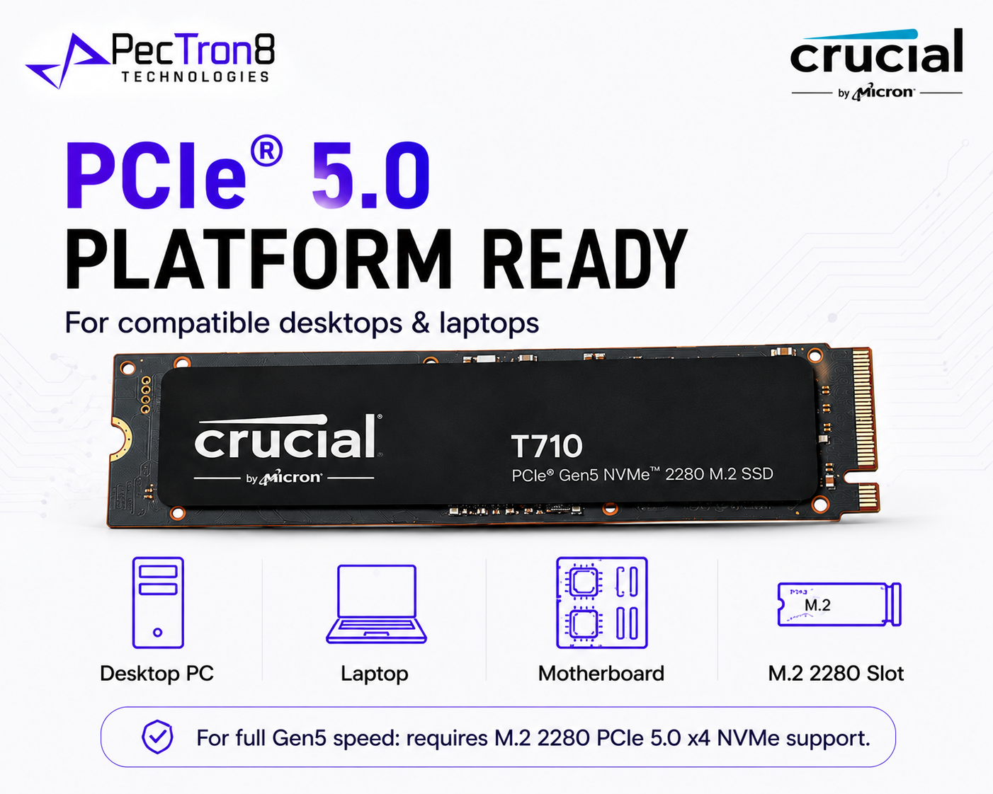 Crucial T710 1TB/2TB PCIe 5.0 N VMe M.2 2280 SSD Internal Solid State Drive