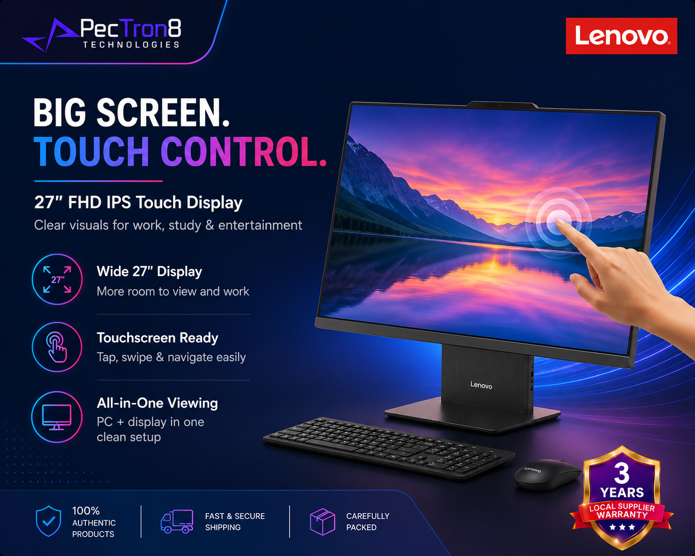 Lenovo IdeaCentre 27" AIO F0JW002BST | Intel Core Ultra 7 | 16GB RAM | 1TB SSD | Windows 11 Home | Keyboard & Mouse Included