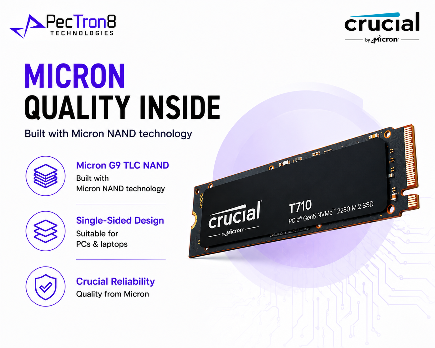 Crucial T710 1TB/2TB PCIe 5.0 N VMe M.2 2280 SSD Internal Solid State Drive