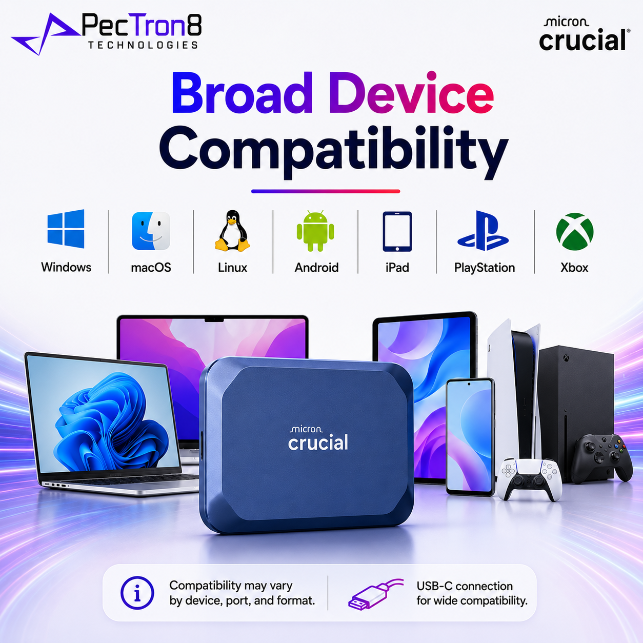 Crucial X10 Portable SSD 2TB 4TB 6TB 8TB USB-C External Solid State Drive Up to 2100MB/s