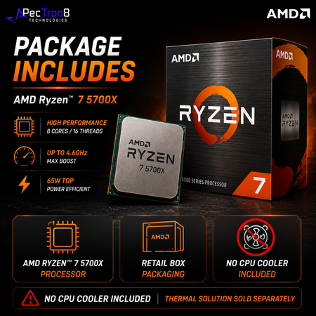 AMD Ryzen 7 5700X AM4 Desktop Processor 8C/16T 4.6GHz Boost 32MB Cache 65W CPU No Cooler Included