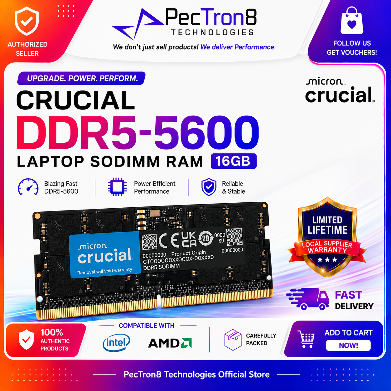 Crucial DDR5 5600MT/s Laptop RAM SODIMM 16GB 32GB 64GB Memory Upgrade