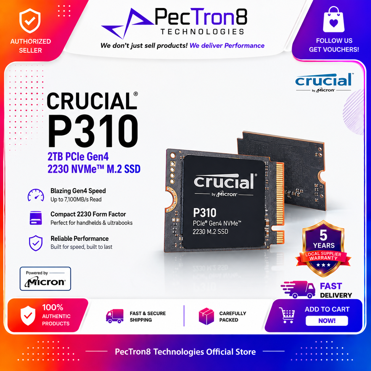 Crucial P310 2TB PCIe Gen4 NVMe M.2 2230 SSD for Compatible Handhelds, Laptops & Mini PCs