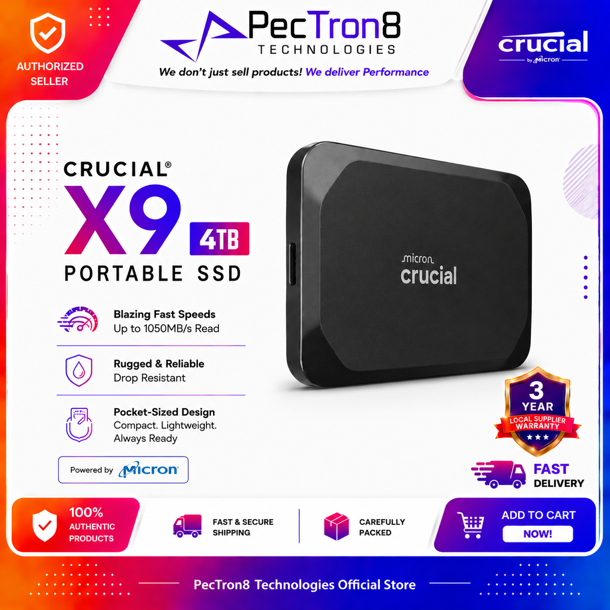 Crucial X9 4TB Portable SSD USB-C External Solid State Drive Up to 1050MB/s Read for Laptop PC Mac Android