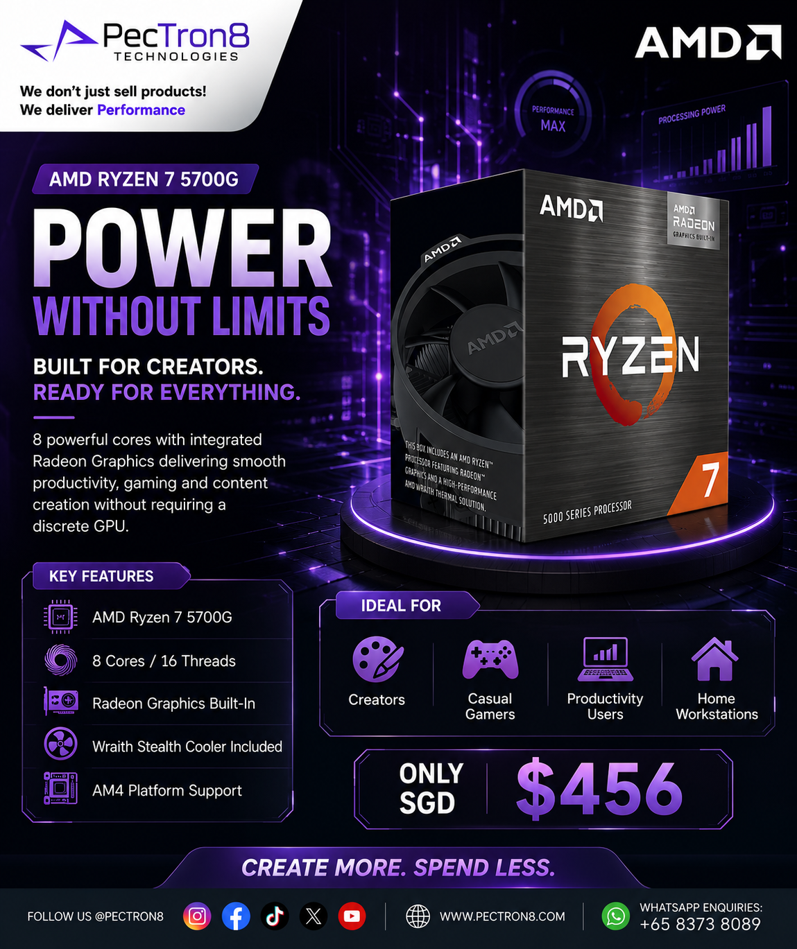 AMD Ryzen 7 5700G 8-Core AM4 Processor with Radeon Graphics